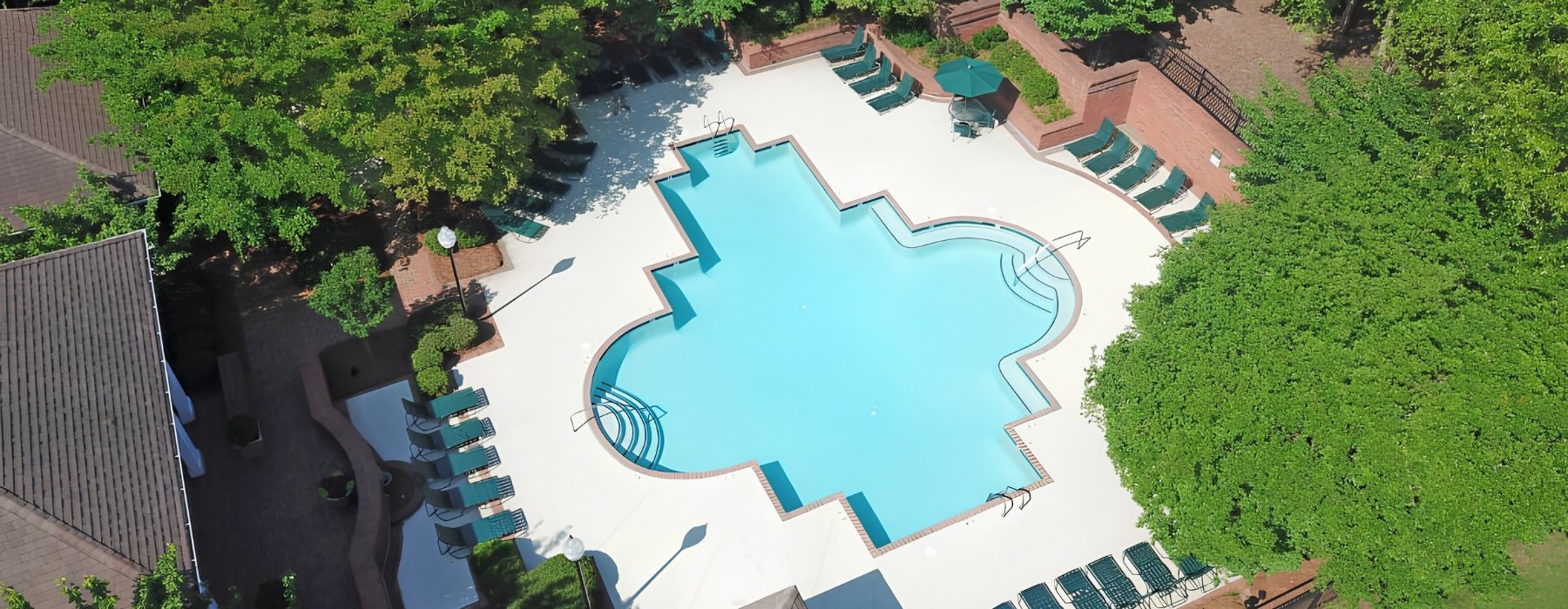a swimming pool surrounded by trees